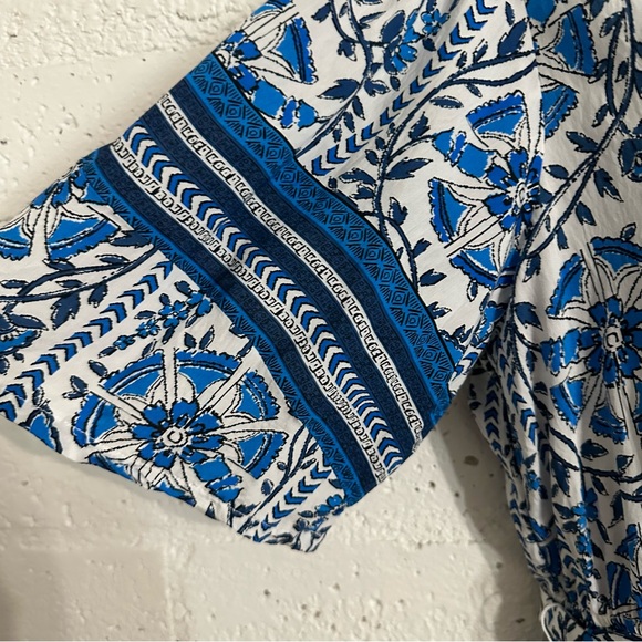 Figueroa & Flower Midi Dress Xl Blue White Floral Short Sleeve Boho V Neck Rayon - Picture 5 of 7